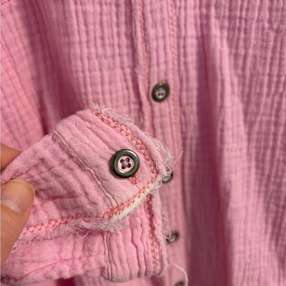We The Free Pink Frayed Gauze Button Shirt - xs - Picture 5 of 7